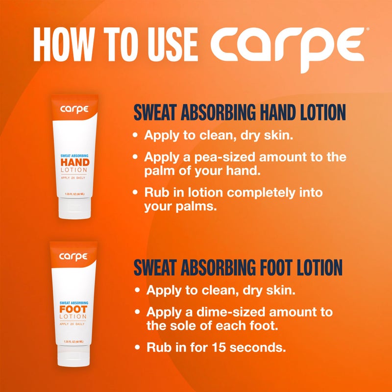 Carpe Sweat Absorbing Hand and Foot Lotion Bundle (3 Hand and 3 Foot Tubes), Stop Sweaty Hands and Sweaty, Smelly Feet, Dermatologist-Recommended - Image 5